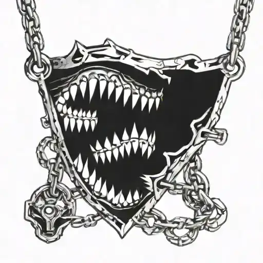 trap with chain, top view so that the teeth of the trap are visible tattoo design idea