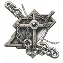 trap with chain, top view tattoo design idea