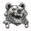 bear trap with chain, top view so that the teeth of the trap are visible tattoo design idea