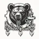 bear trap with chain, top view so that the teeth of the trap are visible tattoo design idea