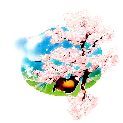 music, anime, cat, pisces with cherry blossoms  tattoo design idea