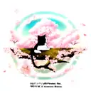 music, anime, cat, pisces with cherry blossoms  tattoo design idea