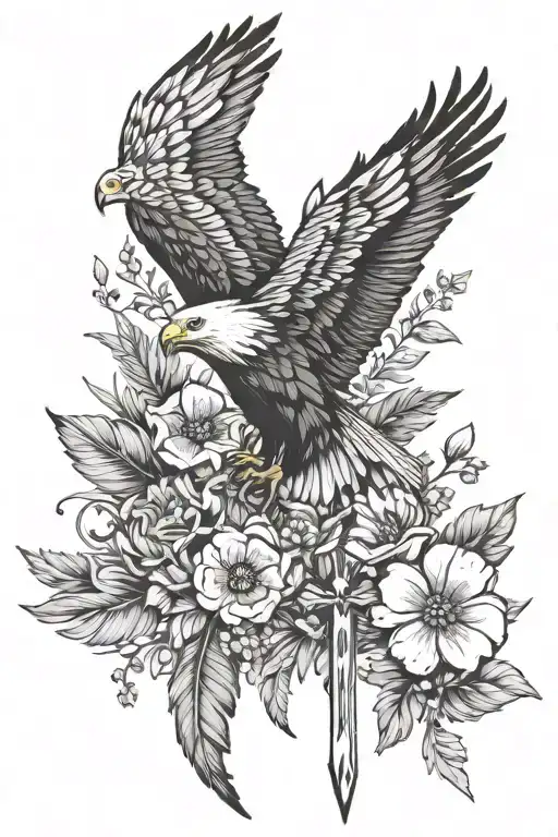 wildflowers, eagle feather, cross tattoo tattoo design idea