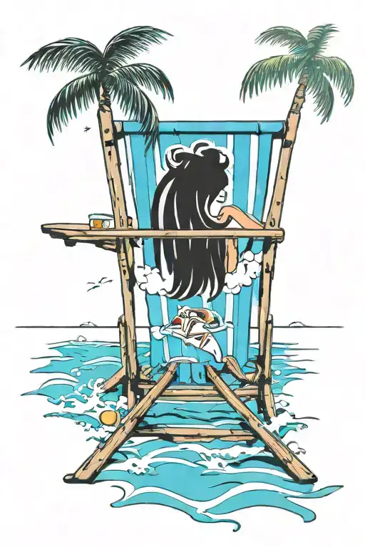 design a tattoo with a beach scene, beach chair, flip flops  tattoo design idea