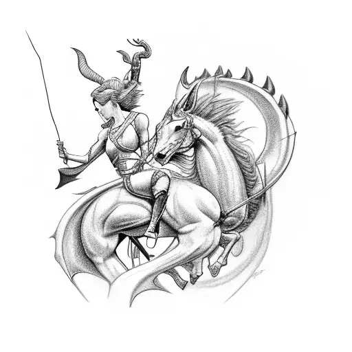 A centaur with a bow and arrow who cuddles with a dragon tattoo design idea