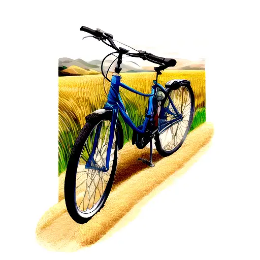  a bike that goes to the mountain, wheat on the edges, the letter M in the center tattoo design idea