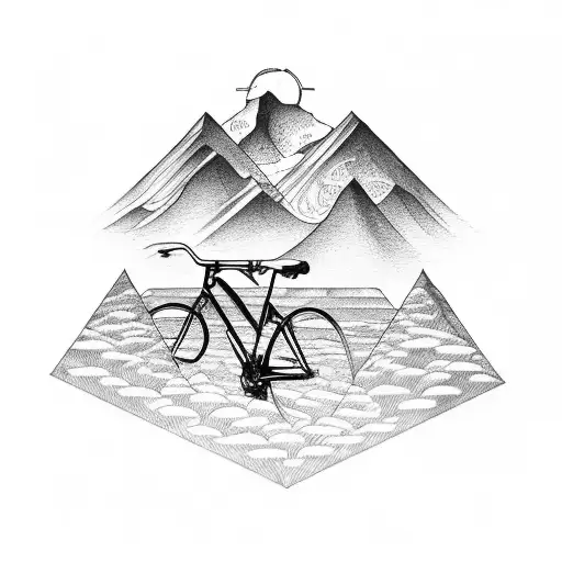  a bike that goes to the mountain, wheat on the edges, the letter M in the center tattoo design idea