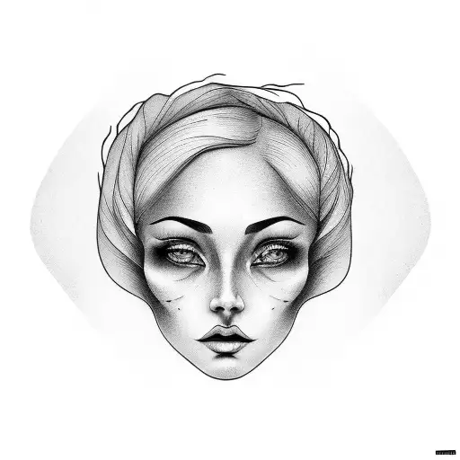 Nostalgic woman face with a melancholic expression tattoo design idea