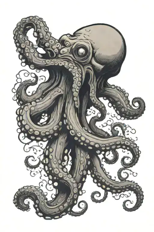 giant octopus fighting an old school deep sea diver tattoo design idea