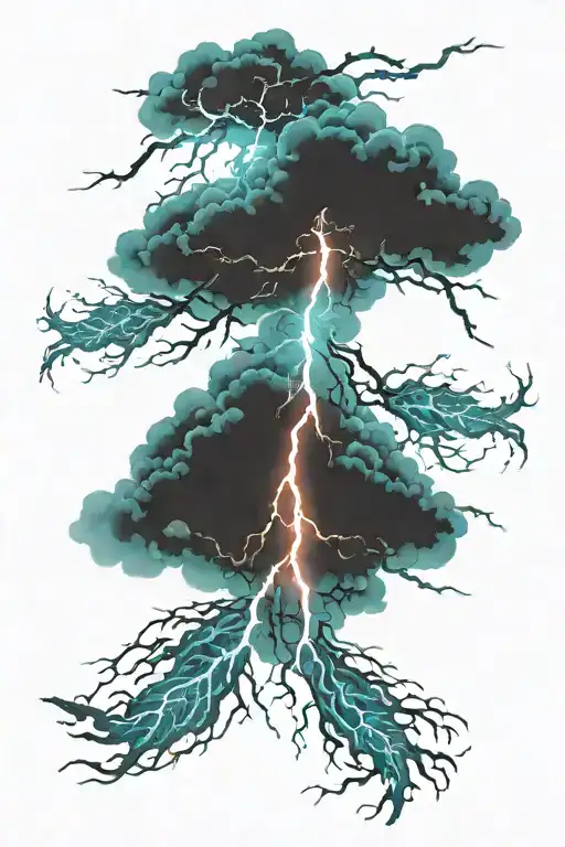 Lightning storm, black teal and blue, smokey wisps, angel wing tattoo design idea