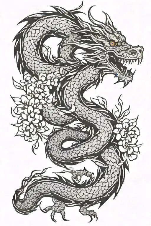 Dragon sakura tree tattoo design idea