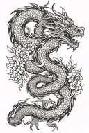 Dragon sakura tree tattoo design idea