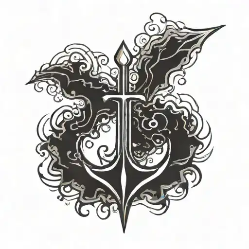 A minimalist blackwork tattoo of a trident with subtle nods to Percy Jackson's adventures tattoo design idea