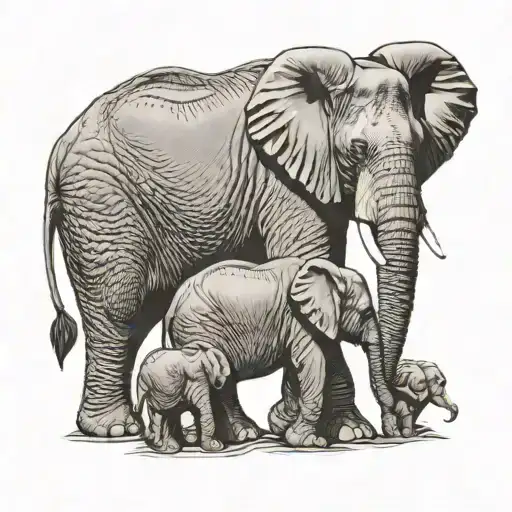 Elephant with 4 baby elephant tattoo design idea