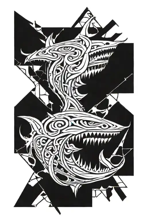 abstracts jaws symmetrically open around an icy crystal. tattoo design idea