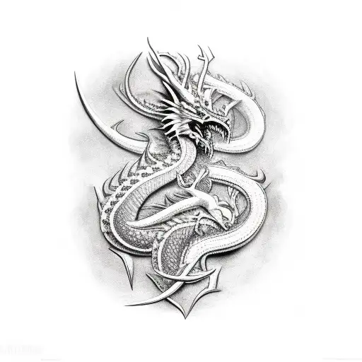 greek Hydra dragon with many heads  tattoo design idea