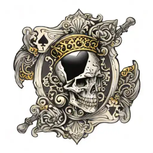 king of hearts card design featuring skull with gold tooth tattoo design idea