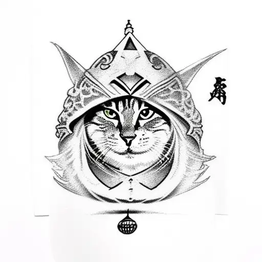 A football sticker of a cat wearing an Assassins Creed hood tattoo design idea