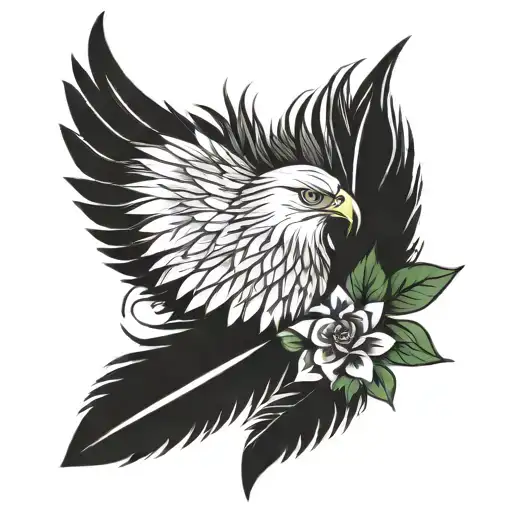 Realistic eagle feather shoulder surrounded by fleur-de-lis tattoo design idea