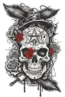 maltese cross, rose, skull, axe, firefighter  tattoo design idea
