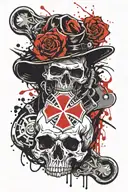 maltese cross, rose, skull, axe, firefighter  tattoo design idea