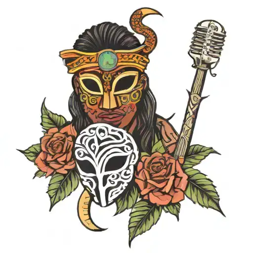 Combine a traditional Puerto Rican vejigante mask with a Cuban santeria symbol, showcasing your diverse background and connection to both cultures tattoo design idea