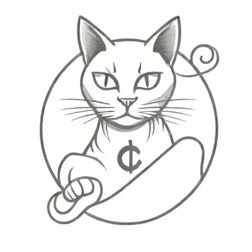 A horror movie inspired tattoo design of a cat with a money symbol on its forehead, symbolizing the client's love for both tattoo design idea
