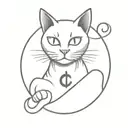 A horror movie inspired tattoo design of a cat with a money symbol on its forehead, symbolizing the client's love for both tattoo design idea