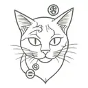 A horror movie inspired tattoo design of a cat with a money symbol on its forehead, symbolizing the client's love for both tattoo design idea