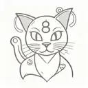 A horror movie inspired tattoo design of a cat with a money symbol on its forehead, symbolizing the client's love for both tattoo design idea