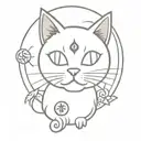 A horror movie inspired tattoo design of a cat with a money symbol on its forehead, symbolizing the client's love for both tattoo design idea