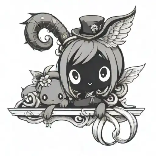 Kuromi and My Melody angel demon combined tattoo design idea