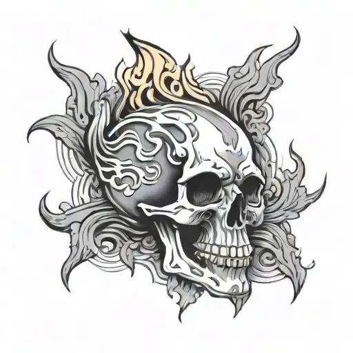 flames smoke with skull   tattoo design idea