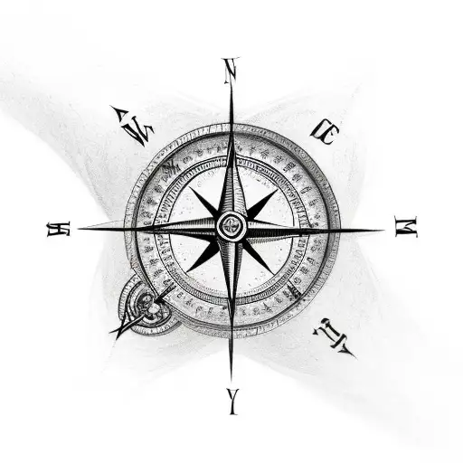 A sketch style tattoo of a compass rose with each direction pointing towards a different aspect of your life - risk, family, entrepreneurship, and balance tattoo design idea