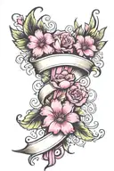 flowers and breast cancer awareness ribbon tattoo design idea