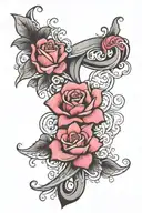 flowers and breast cancer awareness ribbon tattoo design idea
