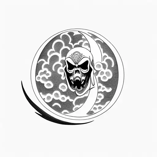 moon and grim reaper tattoo design idea