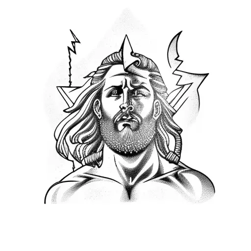 A depiction of Zeus holding a lightning bolt tattoo design idea