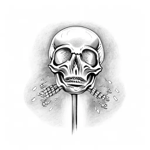 A skeleton playing an electric guitar with flames coming out of the headstock tattoo design idea