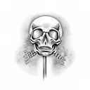 A skeleton playing an electric guitar with flames coming out of the headstock tattoo design idea