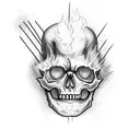 A skeleton playing an electric guitar with flames coming out of the headstock tattoo design idea
