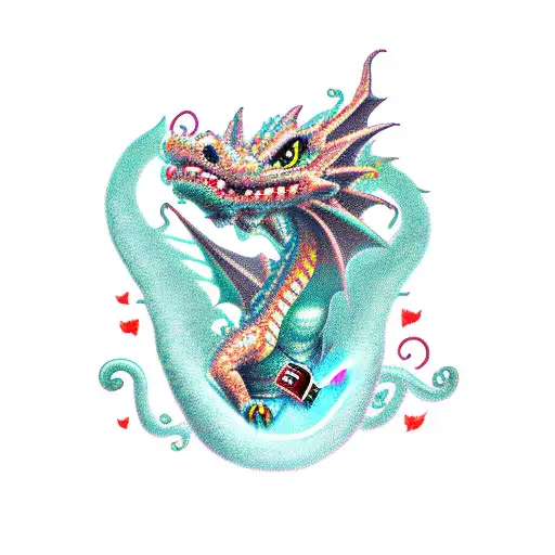 cute dragon with a lighter tattoo design idea