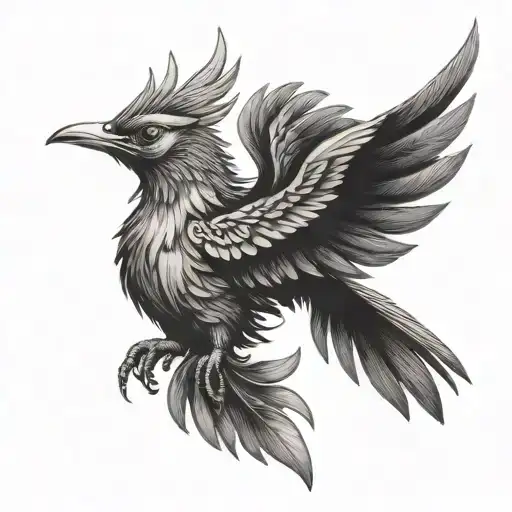 neck tattoo of a pheonix flying bird with headphones tattoo design idea
