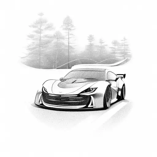 A sleek and powerful sports car drifting around a corner tattoo design idea