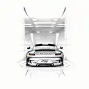 A detailed sketch of a Porsche 911 GT3 RS in motion tattoo design idea