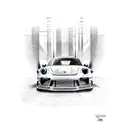A detailed sketch of a Porsche 911 GT3 RS in motion tattoo design idea