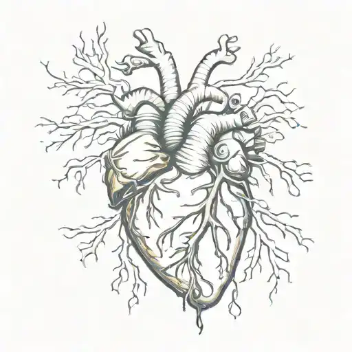 very basic anatomical heart made only of roots tattoo design idea