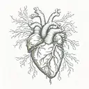 very basic anatomical heart made only of roots tattoo design idea