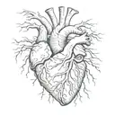very basic anatomical heart made only of roots tattoo design idea