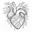very basic anatomical heart made only of roots tattoo design idea